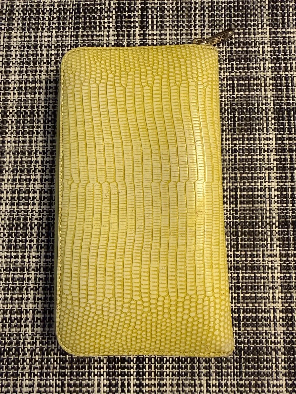 Henri Bendel Lime Lizard Embossed Calfskin Leather Zip Around Wallet